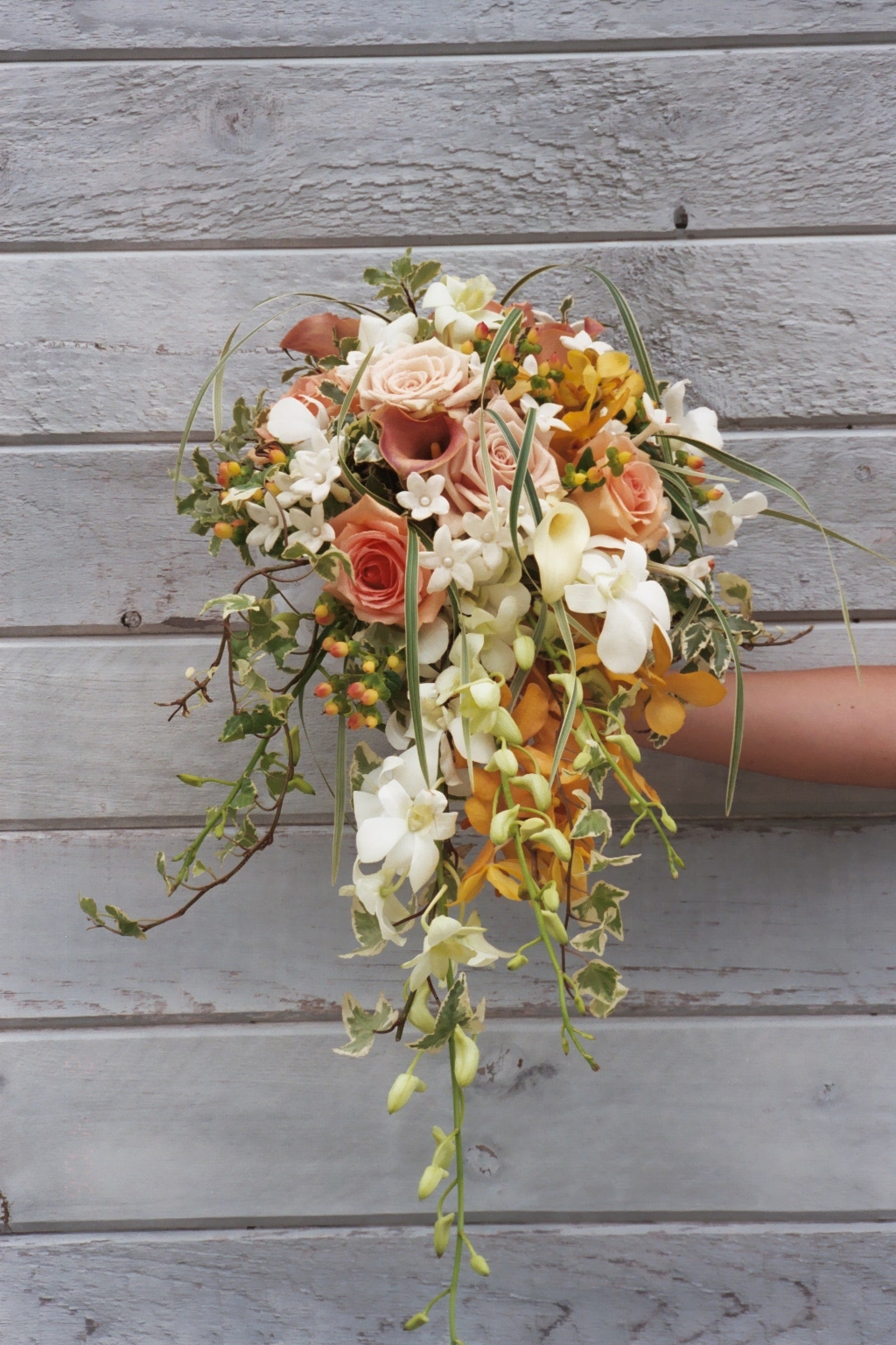 Sunset Hued Cascading Bouquet`