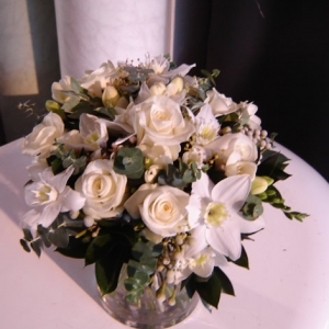 Eucharis Lily and rose wedding bouquet