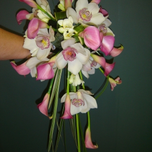 Calla Lily and Cymbidium Orchid shower bouquet