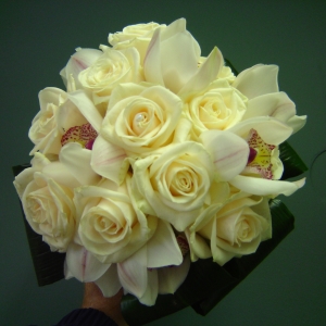 rose and cymbidium hand tied