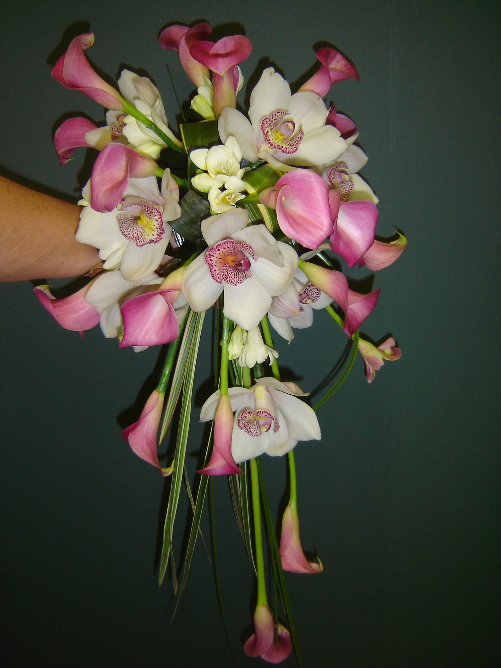 Calla Lily and Cymbidium Orchid shower bouquet