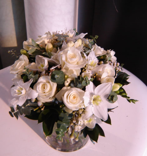 Eucharis Lily and rose wedding bouquet