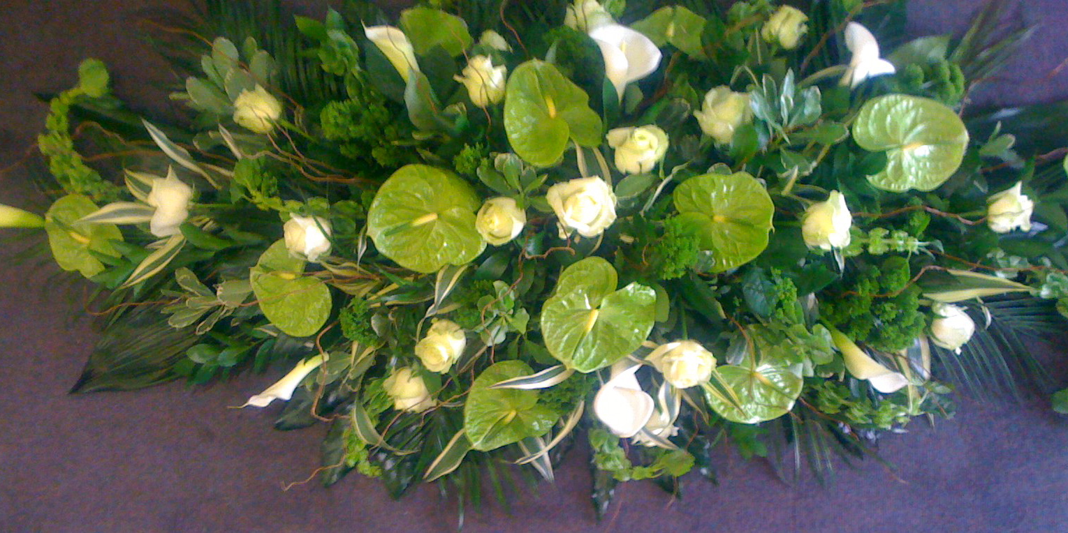 Green and White Casket Spray