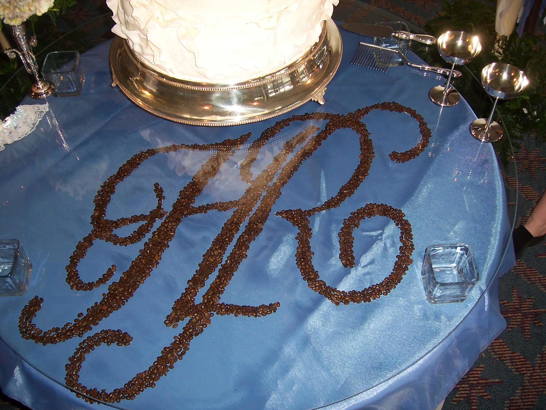 under glass cake table monogram